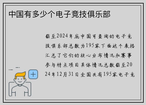 中国有多少个电子竞技俱乐部